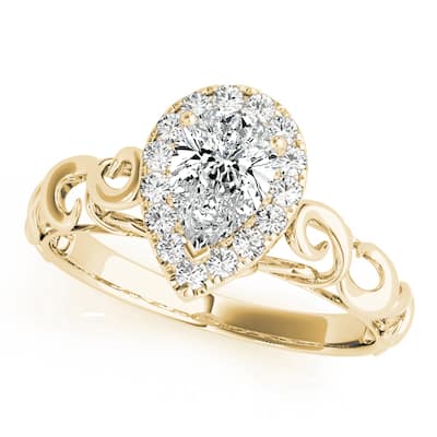 Auriya 14k Yellow Gold Lab Grown Pear Diamond Halo Engagement Ring 0.50 to 5.00 ct. tw. (F-G VS)