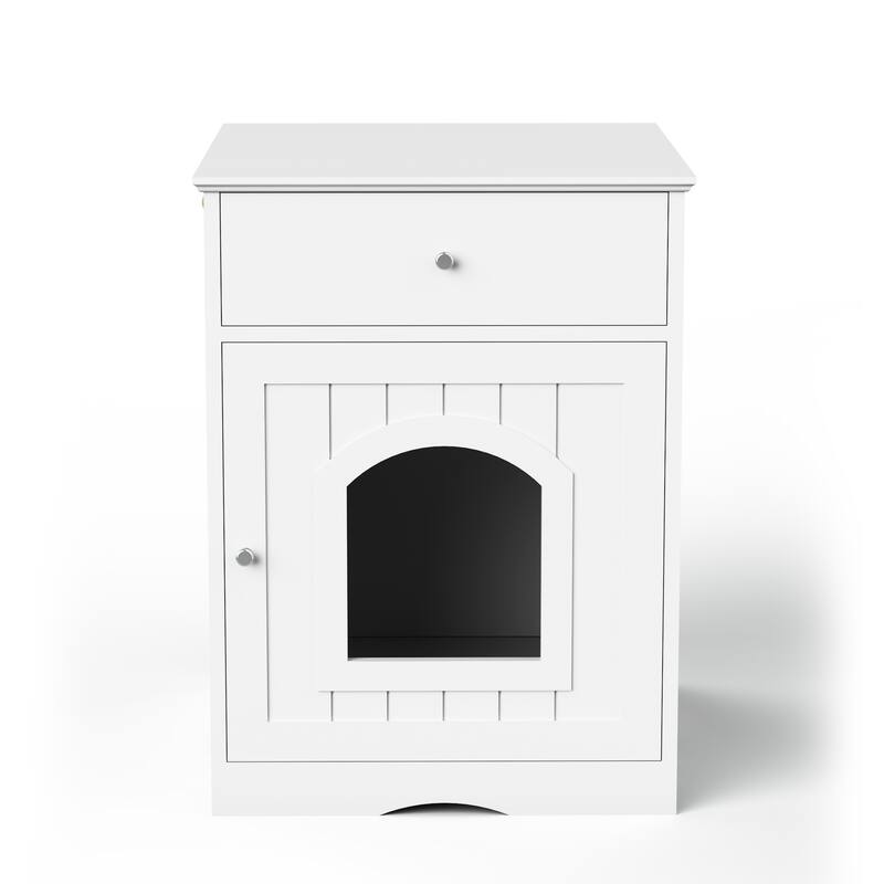 Wooden Cat Litter Box Enclosure Pet House Nightstand Indoor Pet Crate with Storage Drawer for Living Room