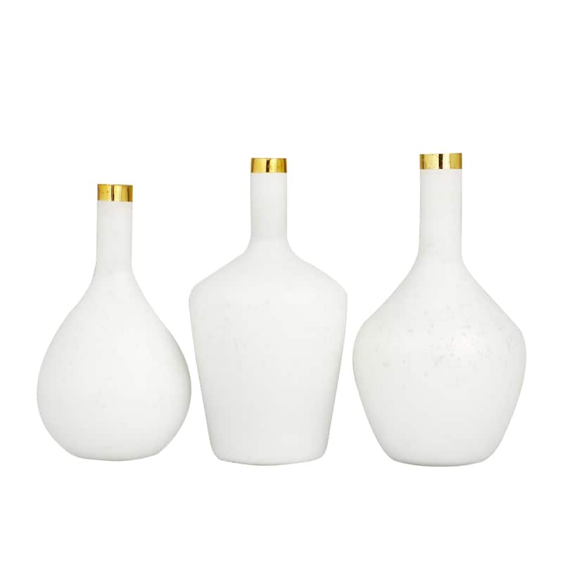 Glass Decorative Vase with Gold Rim - Set of 3 White, Blue or Black - Roche River Decor - White