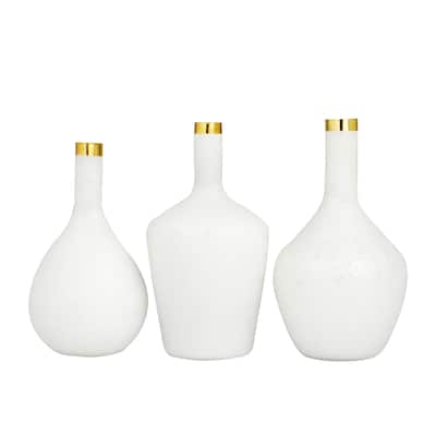 Glass Decorative Vase with Gold Rim - Set of 3 White, Blue or Black - Roche River Decor