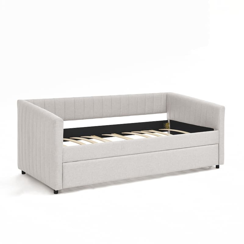 Vertical Stripes Daybed with Trundle Upholstered Sofa Bed