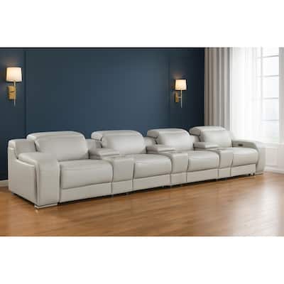 HomeRoots 169" Light Gray Italian Leather Reclining USB Sofa