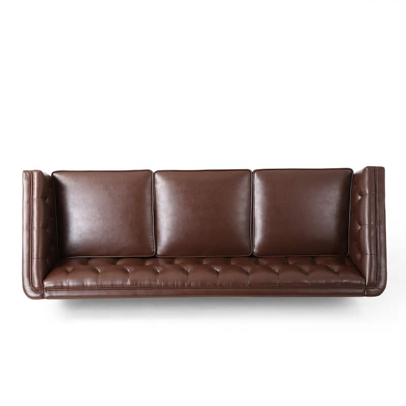 81" Faux Leather 3-Seat Couch Sofa, Wood Frame Loveseat with Armrests, Small Space Couches for Living Room, Office