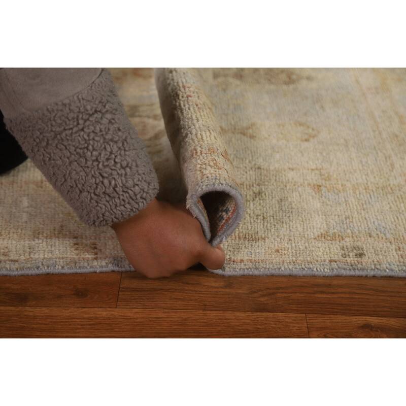 Geometric Oushak Turkish Area Accent Rug Hand-Knotted Wool Carpet - 3'1" x 3'11"