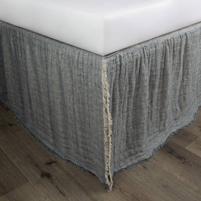 Kenton Peacock Natural Linen Reversible 3 Piece Bed Skirt