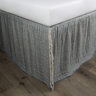 Kenton Peacock Natural Linen Reversible 3 Piece Bed Skirt