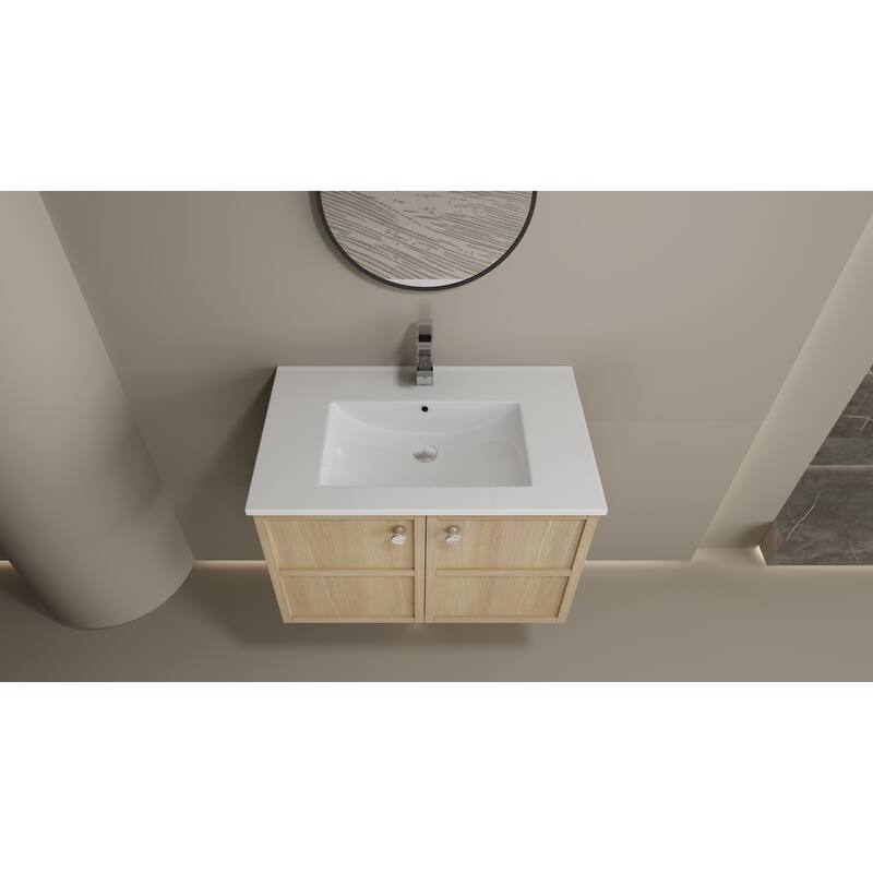 GDFStudio - Cairo Modern Wall-Mounted Bathroom Vanity Set with Scratch-Resistant Resin Sink & Soft Close Doors