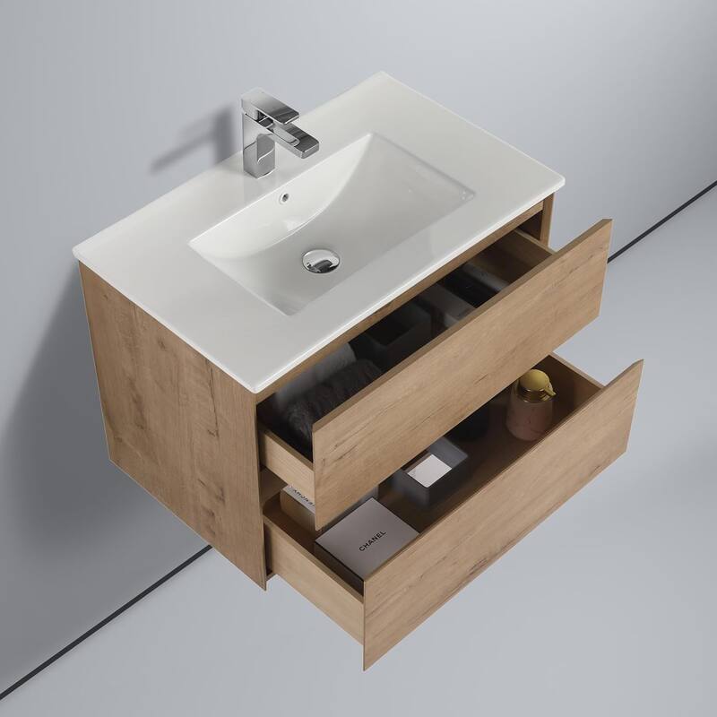 Blossom 30 Inch All Wood Wall Mounted Floating Bathroom Vanity with Sink