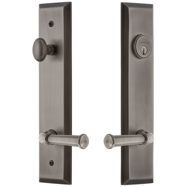 Grandeur FAVGEO_TP_ESET_238_LH Fifth Avenue Solid Brass Tall Plate Single Cylinder Keyed Entry Set with Georgetown Lever and