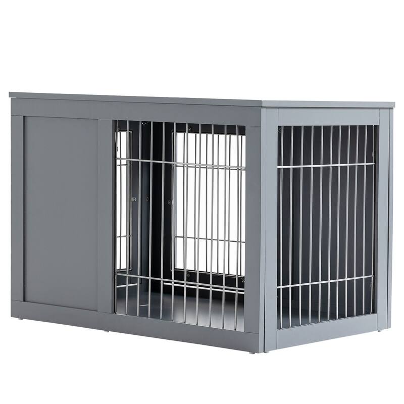 Dog Crate Furniture Steel Indoor Pet Kennel Cage with Double Doors and Locks