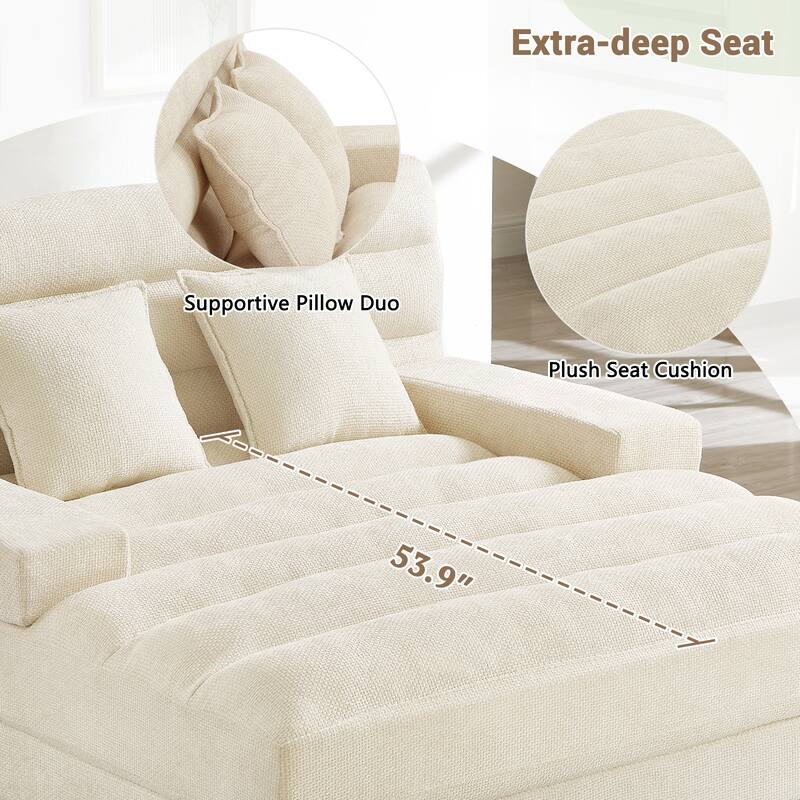 Modern Chaise Lounge Sofa 57.1" Sofa Bed Chenille Upholstered Lounge Sofa Chair with Adjustable Backrest and LED Light Strip