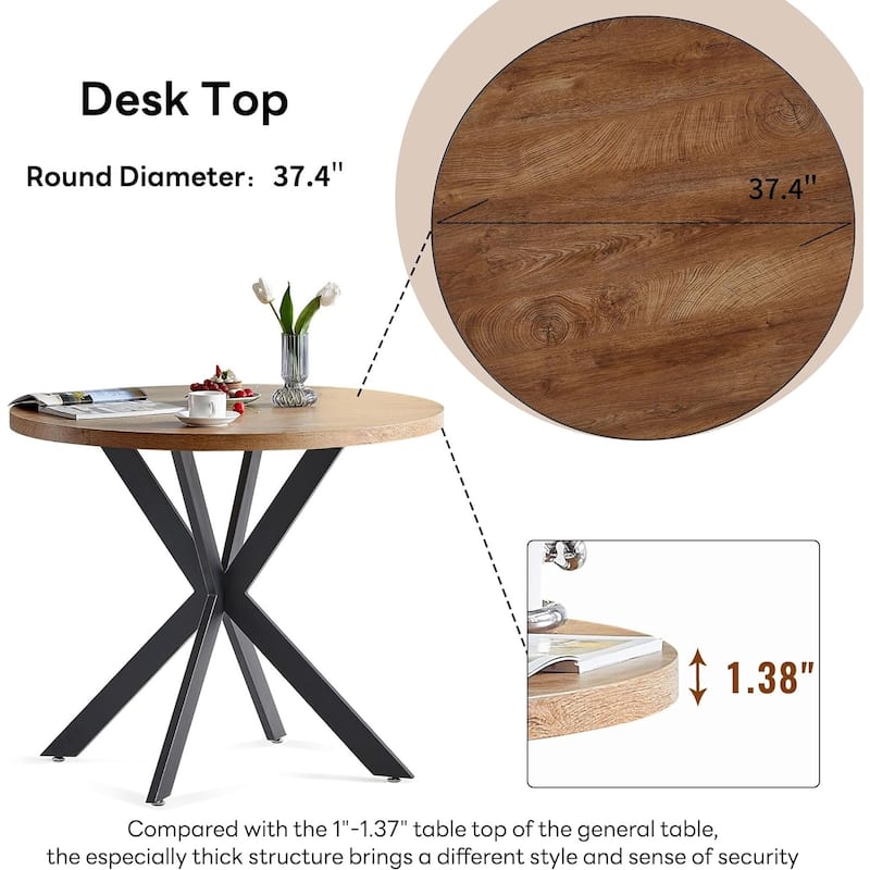 Howtai Round Dining Table Set with Fluffy Sherpa Arm Chairs Space Saving