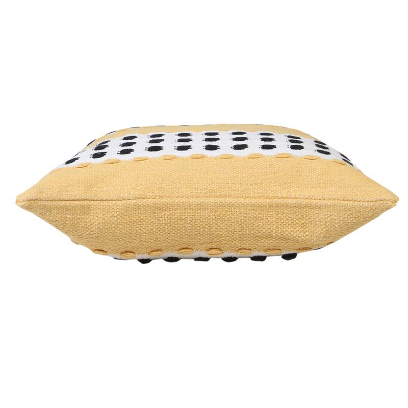 HomeRoots 20" X 20" Yellow Black And White 100% Cotton Striped Zippered Pillow