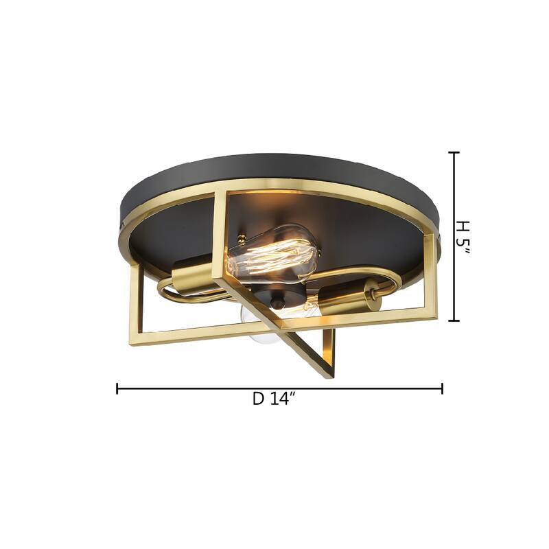 2-Light Black And Gold Iron Flush Mount