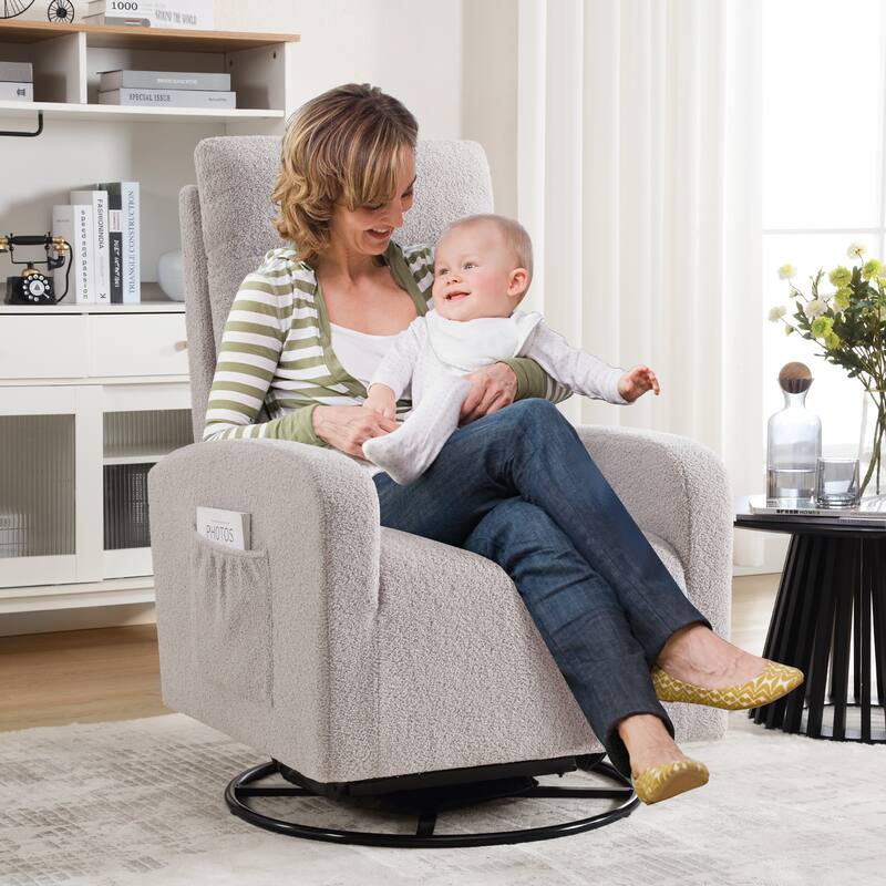 HOMYKA Swivel Glider Rocker Accent Chair for Nursery with Side Pocket