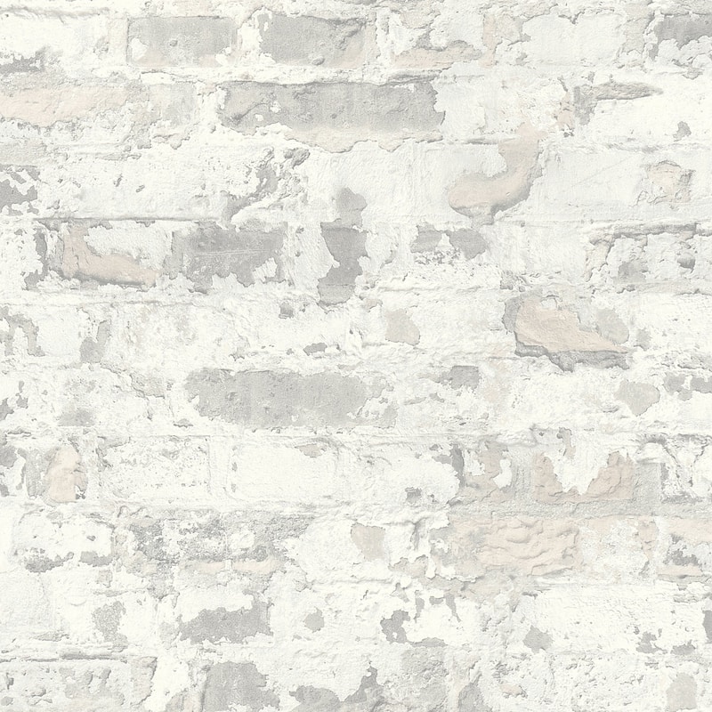 Galerie Wallcoverings Bricks and More Collection Industrial Chic Brick Matte Finish Vinyl on Non-woven Wallpaper Roll - 33-feet long x 21-inches wide - White