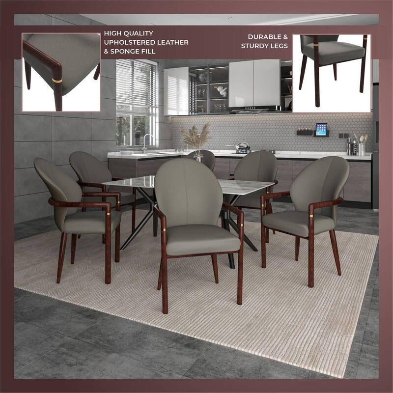 LeisureMod Set of 2 Modern Leather/Velvet Dining Chair - Elegant Armchair with Gold Accents for Home Office & Kitchen