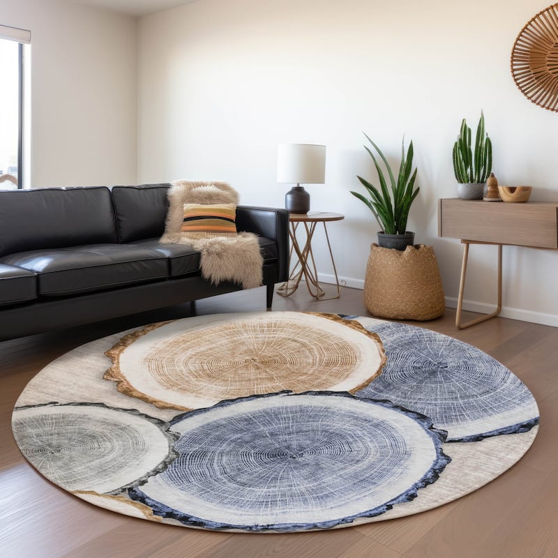 Premium Washable Super Soft Modern Grain Mayfield Rug - Beige - 8' x 8' - Round