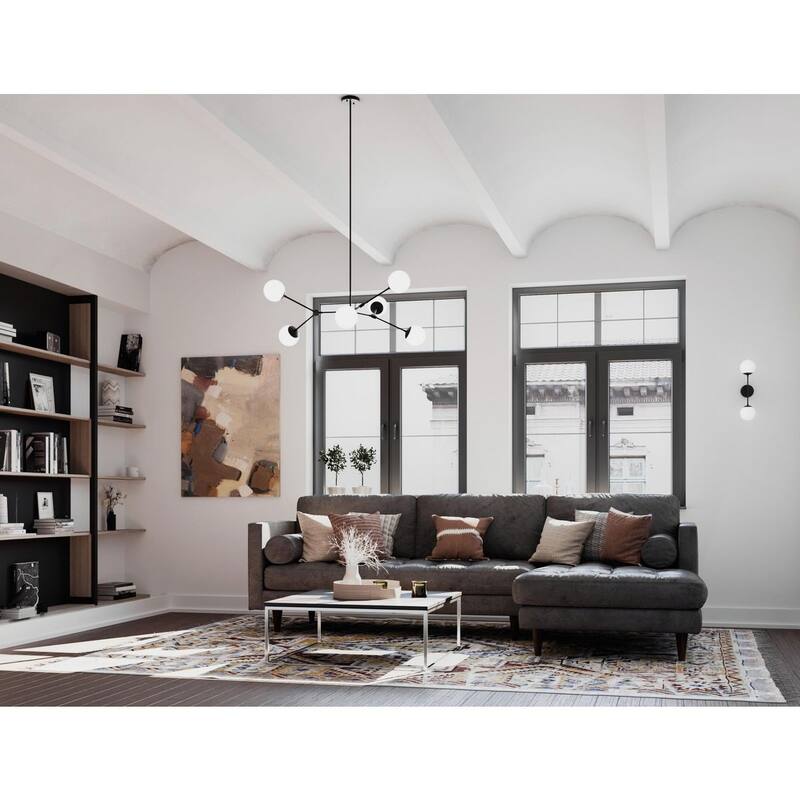 Haas Collection Six-Light Matte Black Mid-Century Modern Chandelier - 50 in x 50 in x 5.87 in