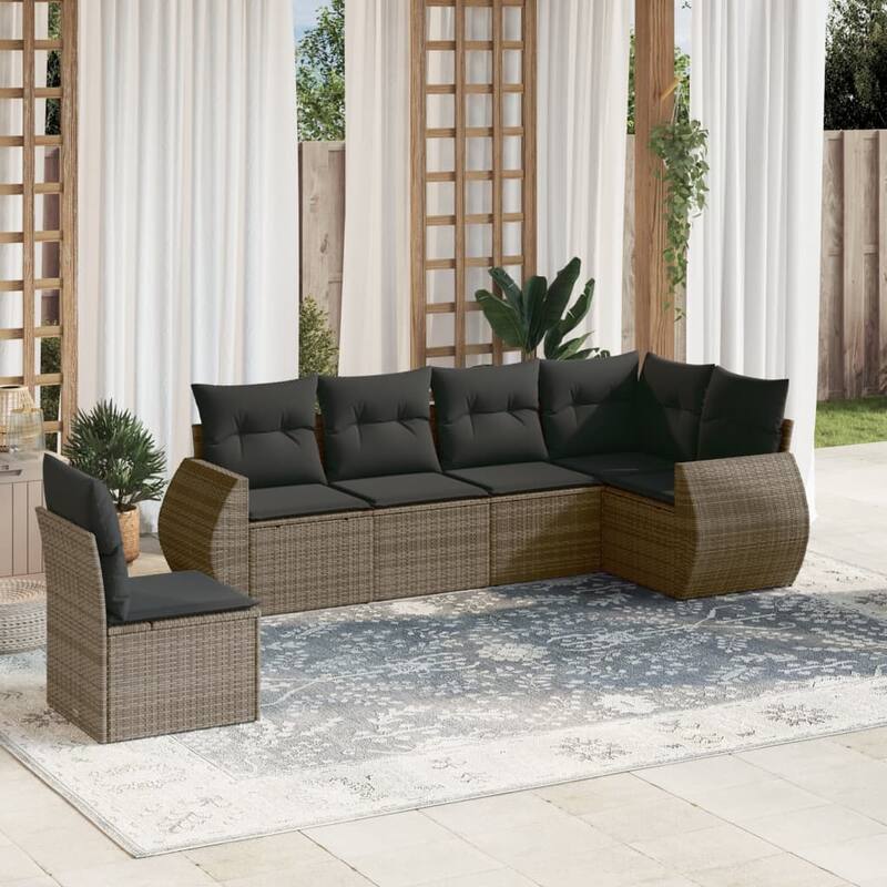 vidaXL Patio Sofa Set with Cushions Outdoor Conversation Furniture Poly Rattan - Gray - 24.4 x 27.6 x 27.2