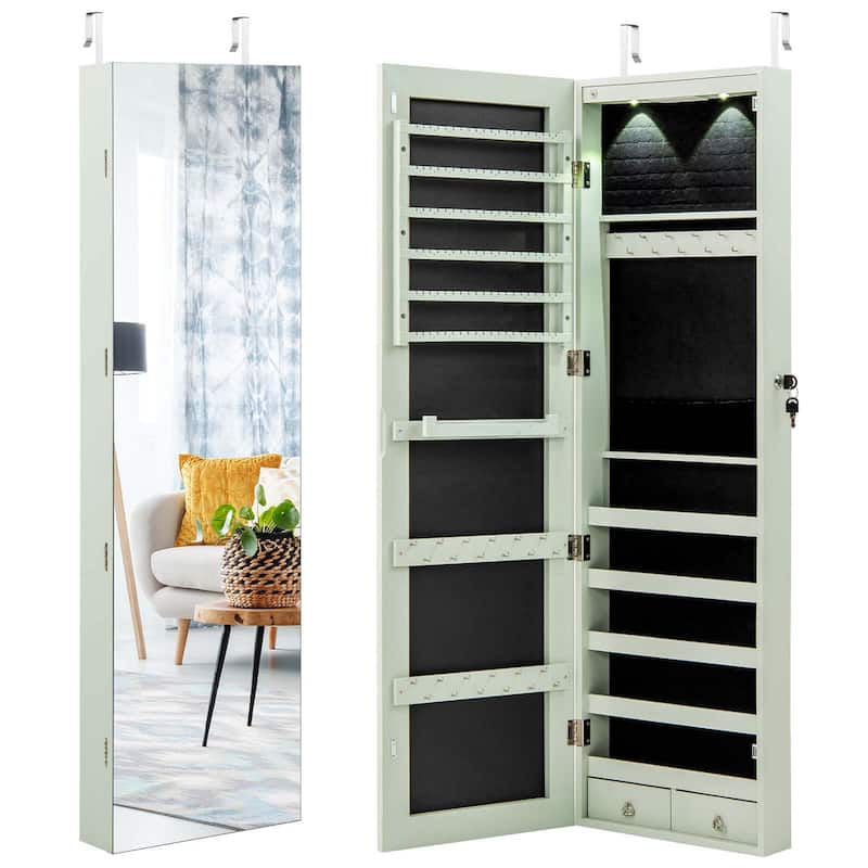 Costway Mirrored Wall & Door Mounted Jewelry Cabinet Storage Organizer - See Details