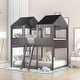 preview thumbnail 1 of 16, Semi-enclosed Play Place Full Over Full WoodBunk Bed with Guardrail, Ladder,Roof, Window Antique Grey