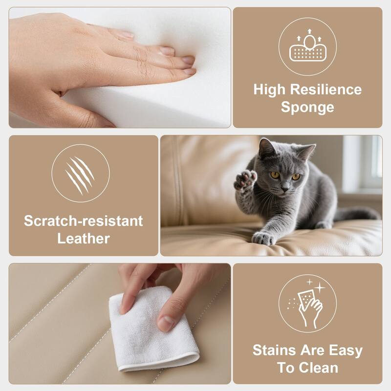 Leather Side Chair Kitchen Chair khaki Office Chair Dressing Chair Set of 4 Dining Chair with Metal Legs