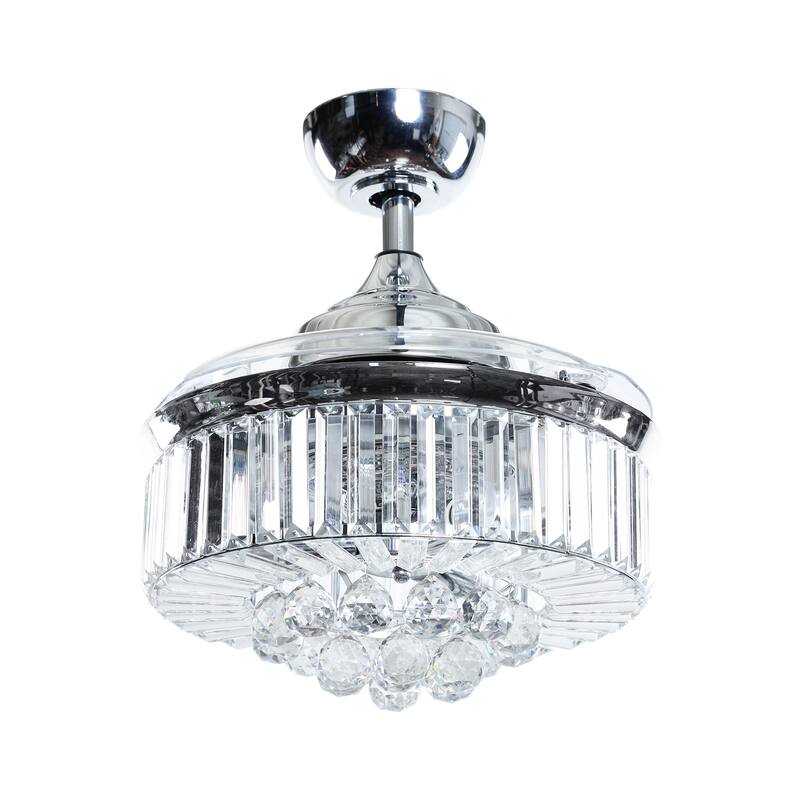 36-in Modern 3-Blade Chrome Retractable Crystal Chandelier Ceiling Fan with Remote and Light Kit - 36-in W x 18.8-in H