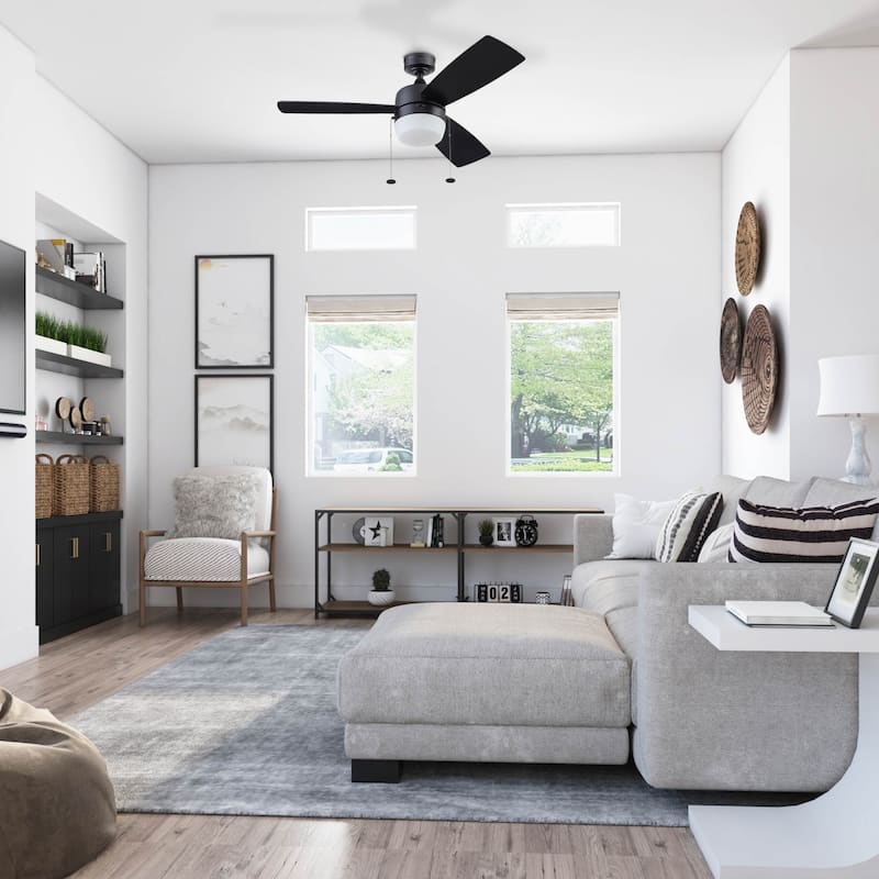 44" Honeywell Barcadero Matte Black Contemporary Indoor LED Ceiling Fan with Light, Pull Chain