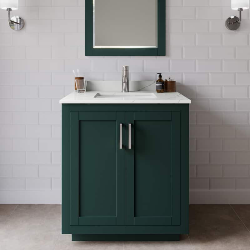 Wyndham Collection WCF292930S-QTZ-UNSMXX Miranda 30" Free Standing - Green / Giotto Quartz Top / Brushed Nickel