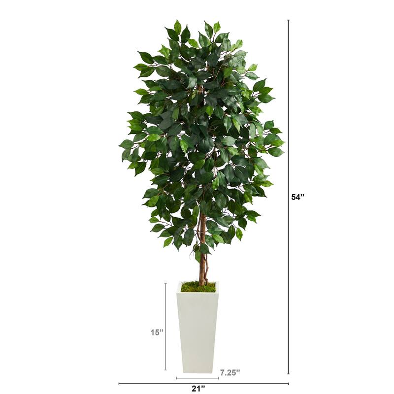 Artificial Mediterranean Tree - 4.5ft Indoor Faux Plant in White Planter - Home Decor Accent - Green - 61 Inches and Over