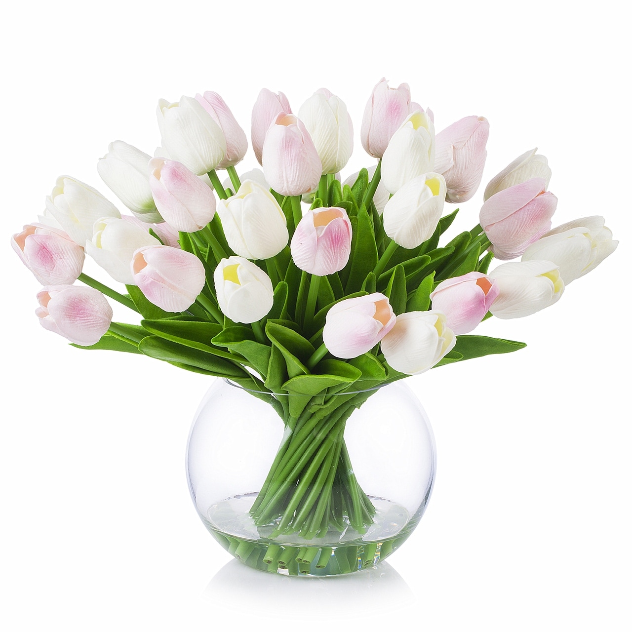 Enova Home Artificial Tulip Arrangement, Glass Vase, Faux Water