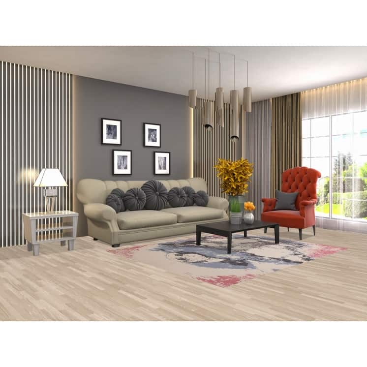 Nature Print Ivory Abstract Modern Area Rug Handmade Wool Carpet - 5'3" x 6'7"