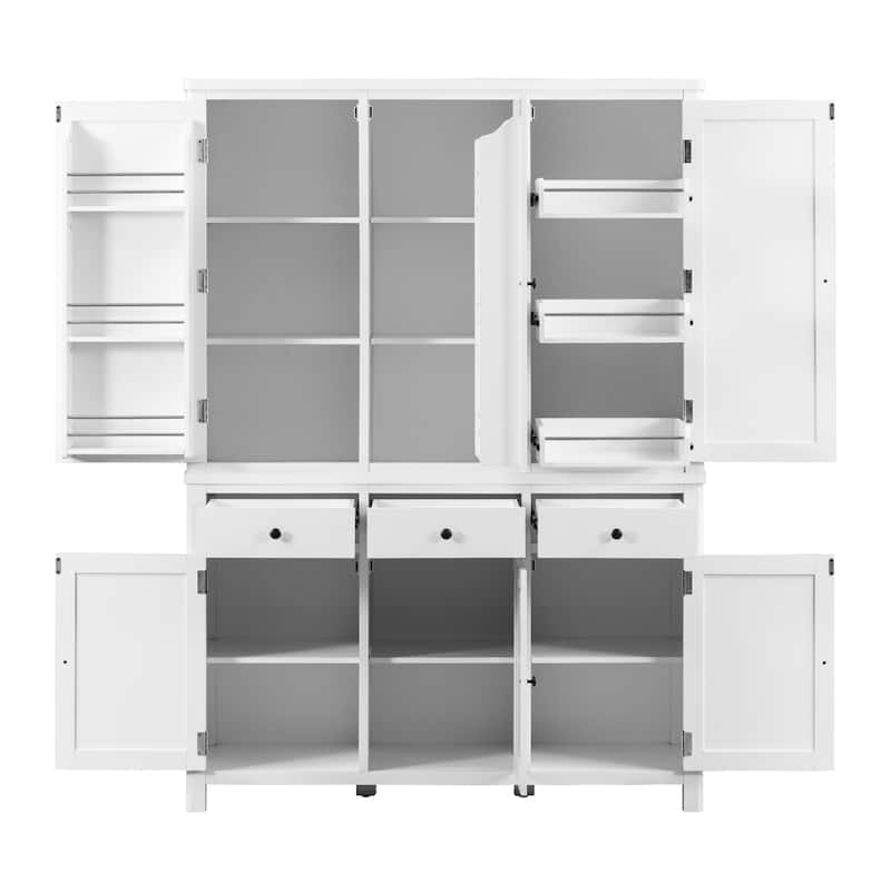 75" Farmhouse Kitchen Pantry Cabinet with Door Shelves, Large Freestanding Cupboard with Pull-Out Trays