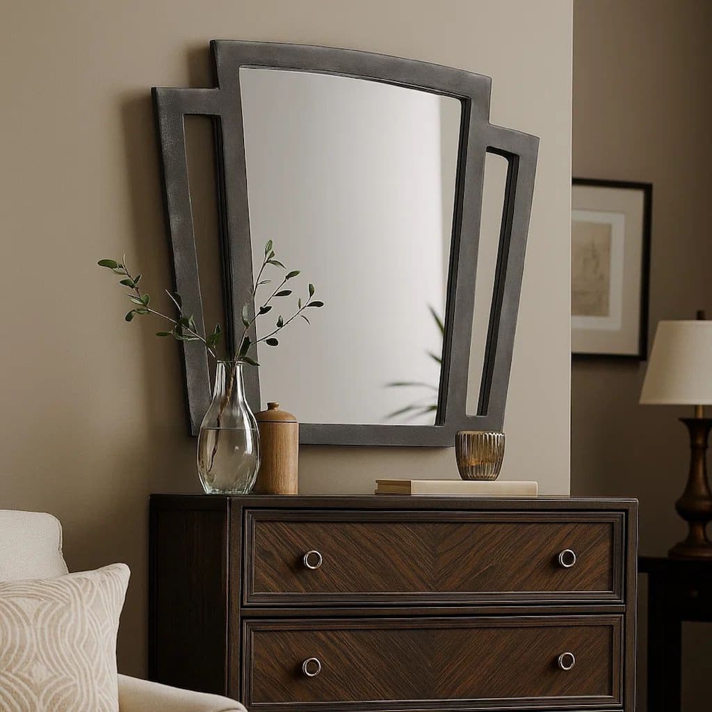 Tapered Fabric Frame Mirror with Mounting Hardware, Dark Gray