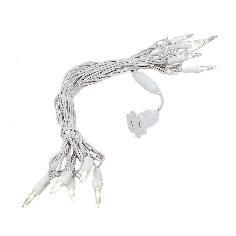 10 Light T5 LED Christmas Mini Light Set, Warm White, White Wire, 11' Long - White