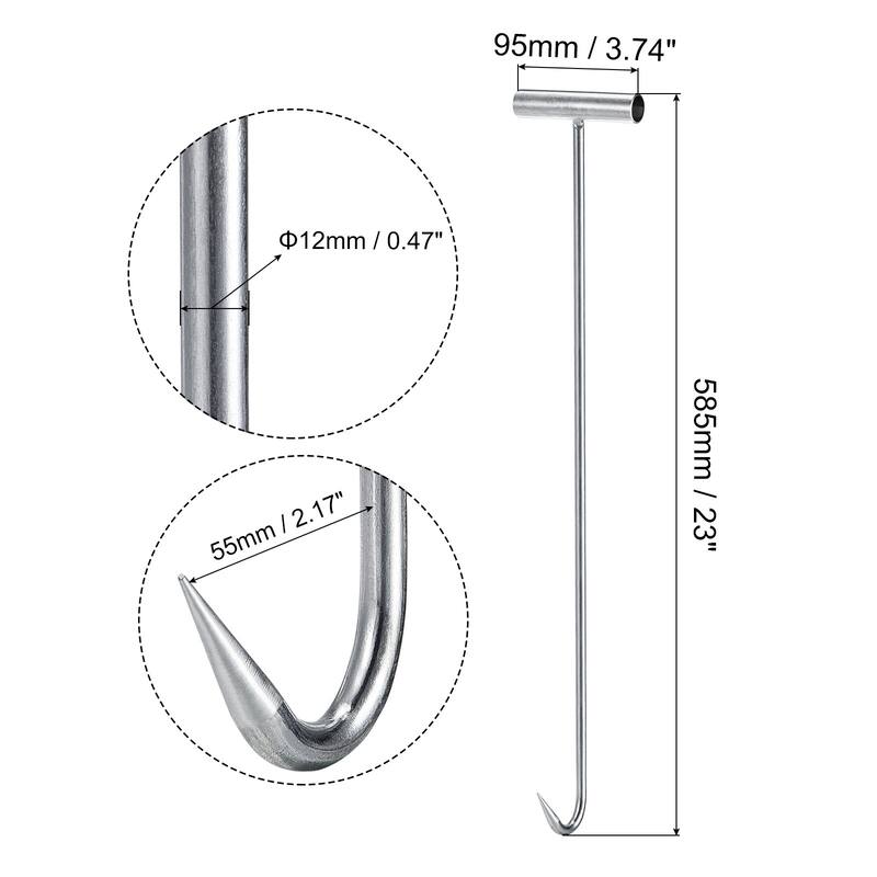 23" T-Handle Meat Boning Hook, Galvanized T Hooks for Butcher Shop - Silver Tone - 585mm - Silver Tone - 585mm