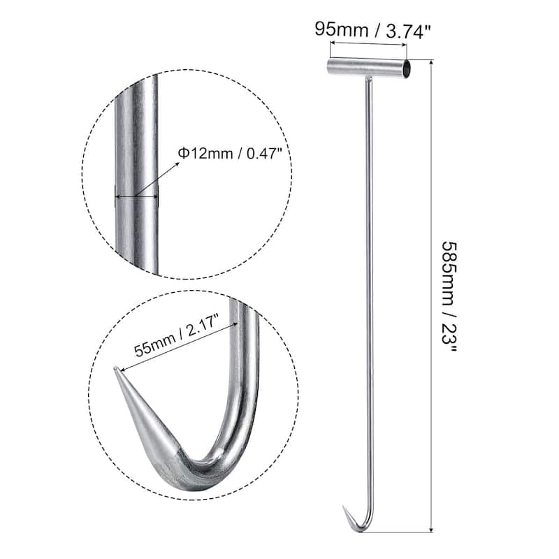 T-Handle Meat Boning Hook, Stainless Steel T Hook for Kitchen - Silver Tone