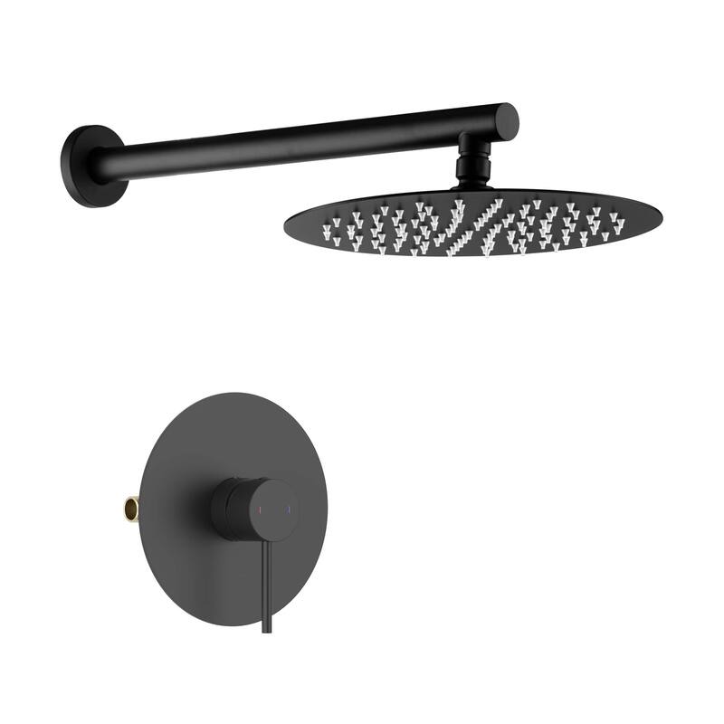 Circular Pressure Balanced Single Function Shower System with Rough In Valve - Matte Black
