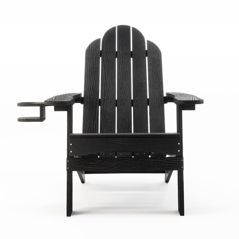 Eco-Friendly Patio Folding HDPS Plastic Outdoor Adirondack Chairs With Cup Holder - 35"D x 30"W x 36.2"H