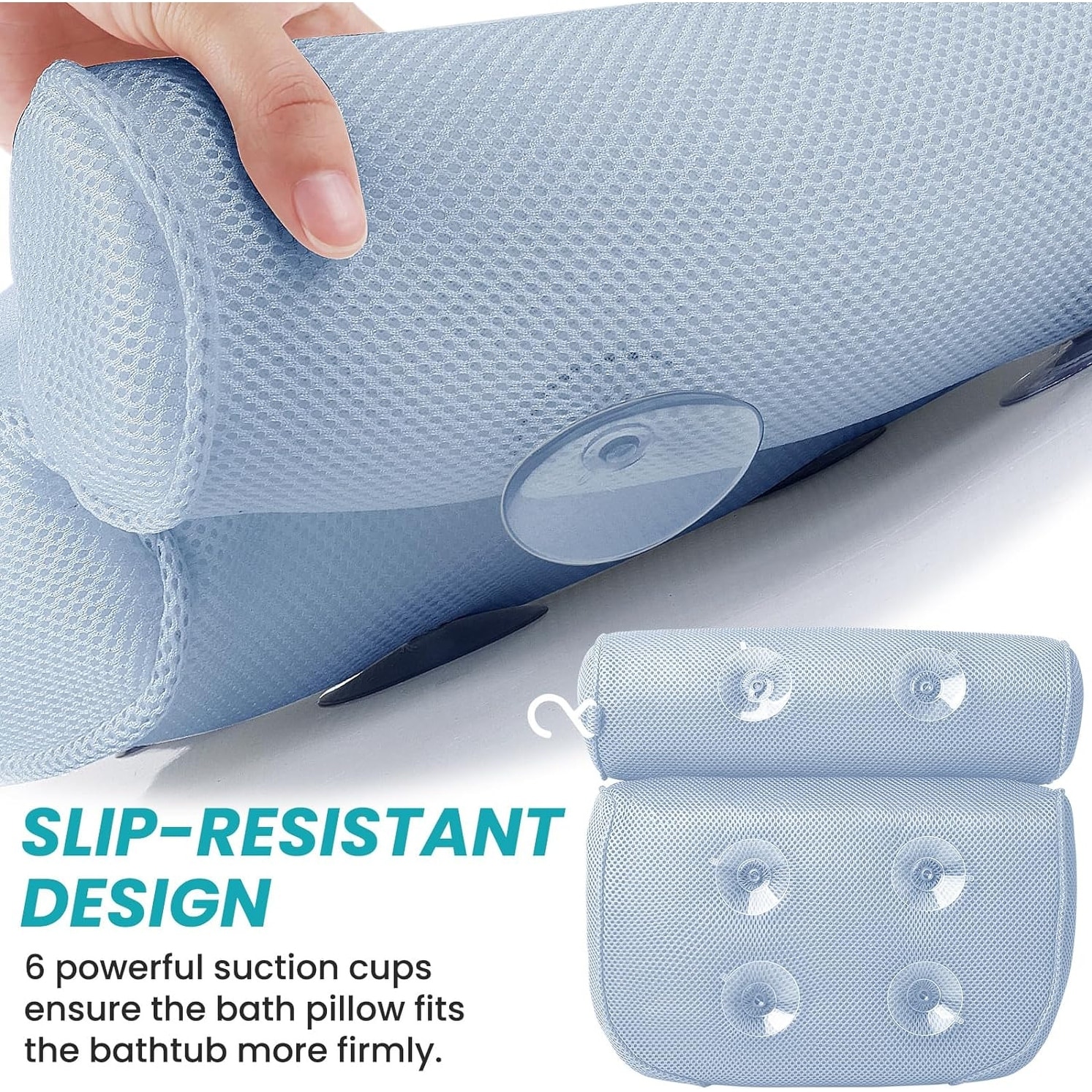 Bath Pillow Bathtub Pillow with 6 Non Slip Suction Cups for Head Neck and Back Support
