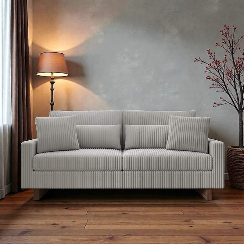 80.31" Modern Corduroy Loveseat Sofa with 4 Pillows, Upholstered Couch with Deep Seat for Living Room