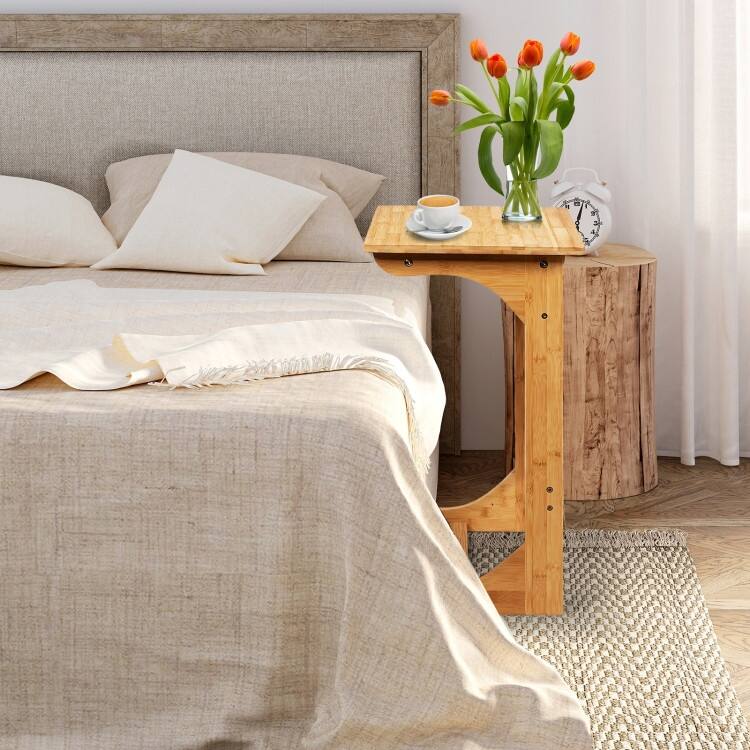 Bamboo Sofa Table End Table Bedside Table with Storage Bag - 19.5" x 14" x 24.5" (L x W x H)