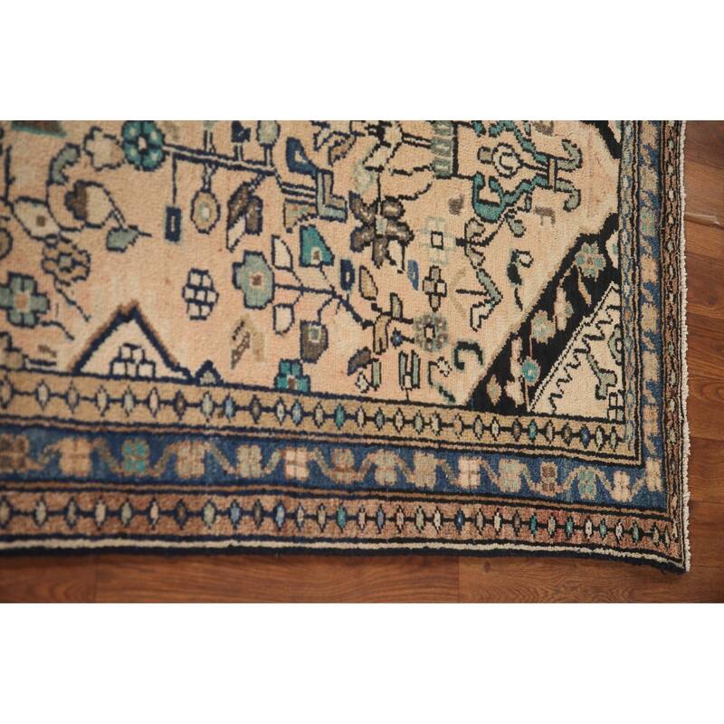 Hand Knotted Oriental 100% Wool Carpet Traditional Floral Peach Hamedan Runner Rug - 9' 7'' X 3' 1''