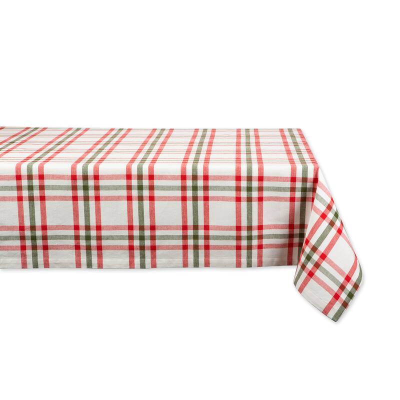Wide Plaid Round Cotton Tablecloth - 52" - White and Red