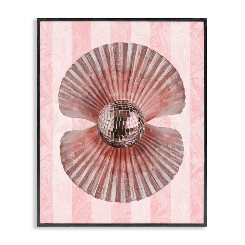 Stupell Disco Pearl in Clam Shell Framed Giclee Art Design By Lil' Rue - 11 x 14 - Black