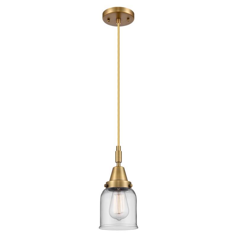 Innovations Lighting Downtown Urban - Caden Bell - 1 Light 5" Cord Hung Mini Pendant - Brushed Brass/Clear Shade