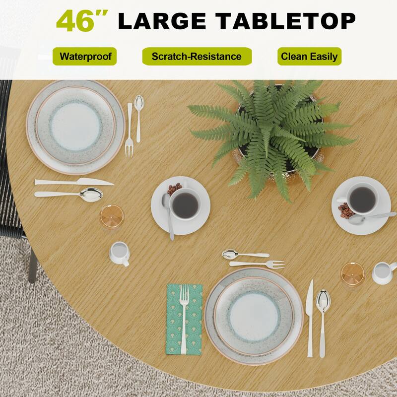 Dovelina 46" Modern Round Dining Table with Artistic Fluted Base & Safe Rounded Edges for Family