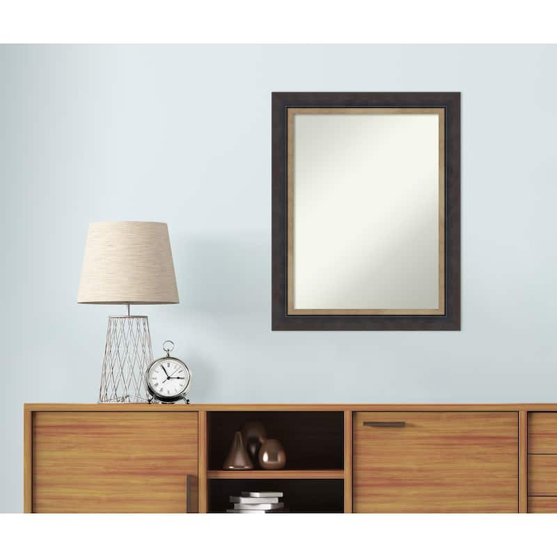 Hammered Charcoal Tan Non-Beveled Wood Framed Wall Mirror - Hammered Charcoal Tan