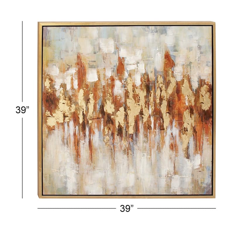 Canvas Abstract Living Room Framed Wall Art with Gold Frame - Gold - Roche River Decor